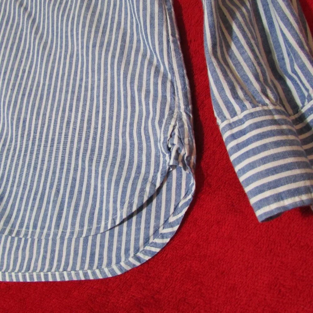 J Crew Boy Fit Striped Chambray Cotton / Linen Top - Picture 5 of 10